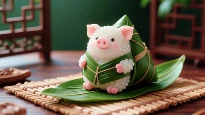 萌搬粽子的粽子猪