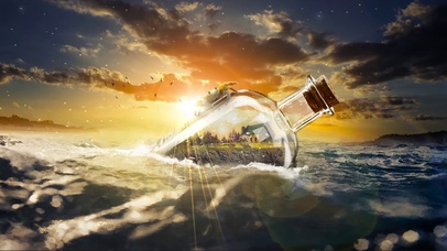 夕阳海上漂流瓶世界