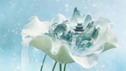 荷叶上山水