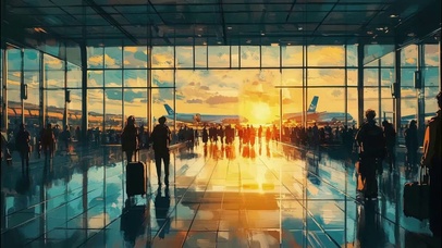 机场航站唯美治愈落日