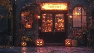 万圣节日温馨街道商店