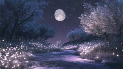 静谧星空圆月树林小道