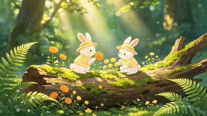 森林鲜花小兔