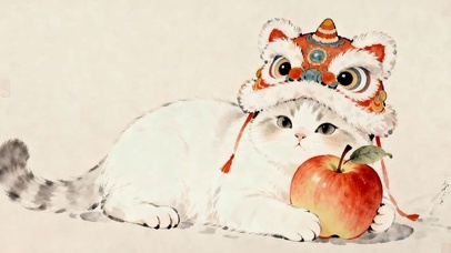 猫咪拿着苹果
