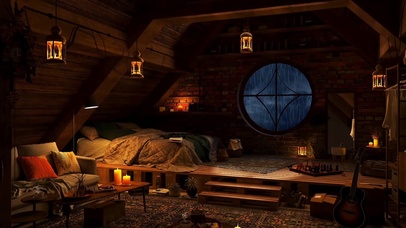 舒适的阁楼室内雨声伴雷雨