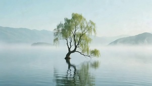 湖面孤树