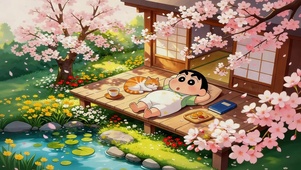 樱花木屋前小新