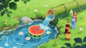夏日清凉流水西瓜