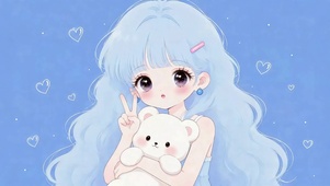 蓝发少女与小熊治愈时刻