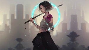 赛博朋克武士女刀客