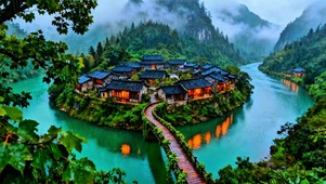 唯美江边小镇