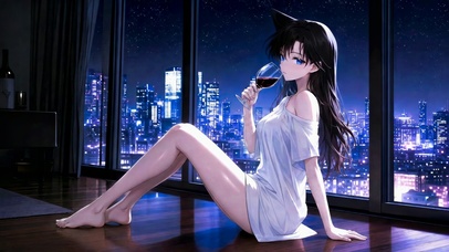 高级公寓窗边的动漫少女