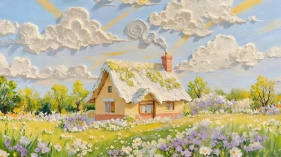 油画鲜花小屋（清晨）