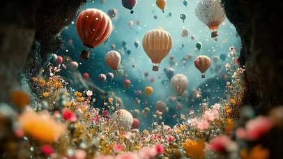 微观山洞花海热气球