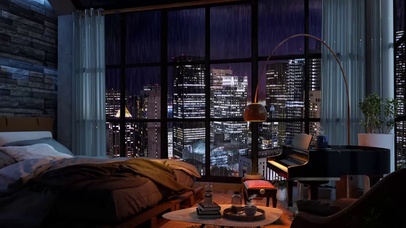 雷雨天城市公寓