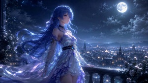 月夜蓝发梦幻美少女