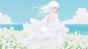 海边白裙少女