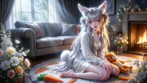 软萌兔耳少女的壁炉午后