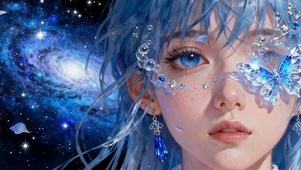 宇宙星空蓝发蝴蝶蓝瞳少女的凝视