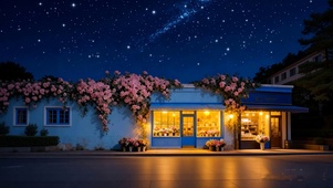 唯美治愈夜景花店
