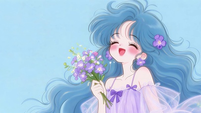 蓝发与紫花