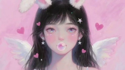 兔耳朵吹泡泡女孩