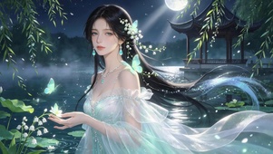 湖边古风美女高清4k