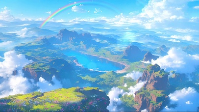 俯瞰蓝天彩虹阳光群峰