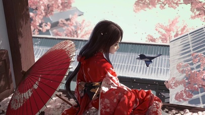 樱花庭院和服女孩