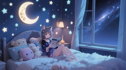 夜晚安心看书的美少女动态壁纸