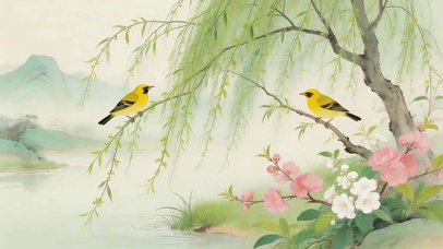 树枝上的黄鹂鸟