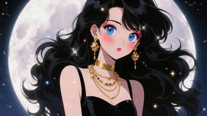 卷发动漫插画女孩