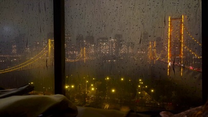 窗外雨夜城市车流