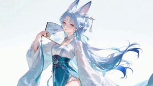古风蓝发狐耳美少女
