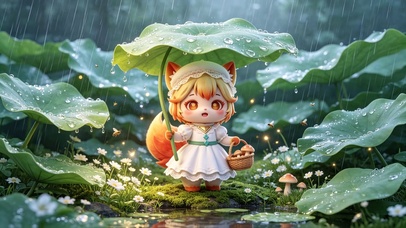 声声影影雨天林中荷叶