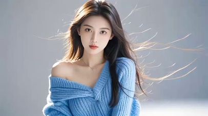 蓝色毛衫长发美女
