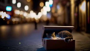 夜晚路边可爱治愈小猫咪