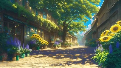 阳光静谧鲜花小镇街道