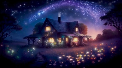 唯美夜晚梦幻小屋 