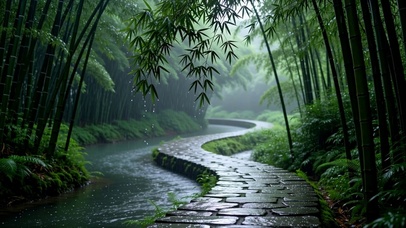 雨中竹林