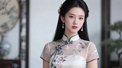 民国风家居透袖旗袍美女