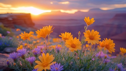 落日峡谷静谧黄花