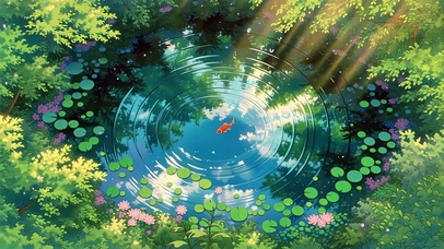 池塘涟漪锦鲤