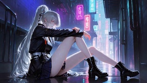 赛博雨夜银发酷飒美少女