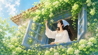 窗边花下治愈系动漫少女