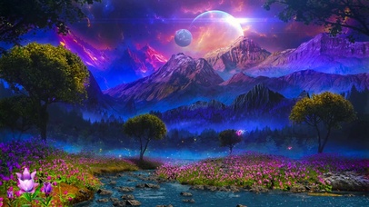 唯美梦幻高山花草流水