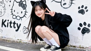 街头可爱猫耳清纯甜妹