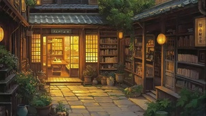 傍晚温馨古朴建筑灯光