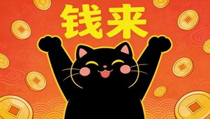 可爱小黑许愿钱来