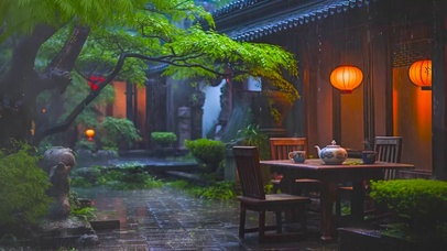 古风江南小院听雨